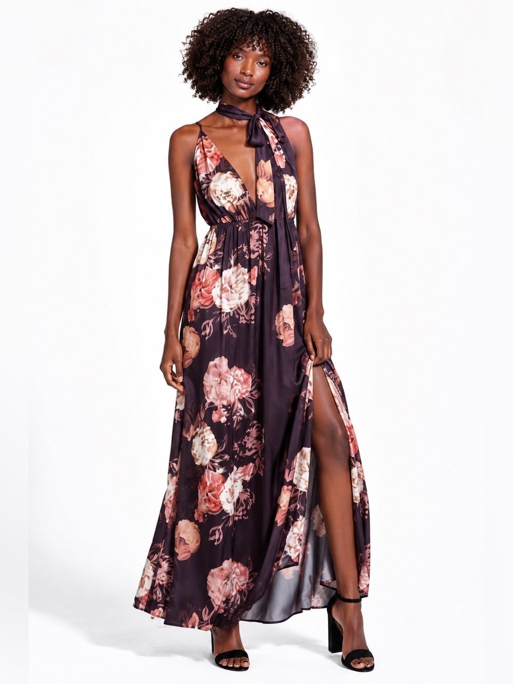 Tularosa Dusk Floral Maxi Dress Large NWT Deep V Neck Side Slit Romantic Boho